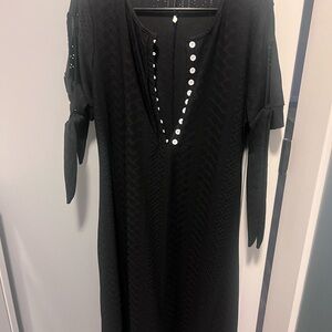 Black Button-Down Dress with Tie Sleeves